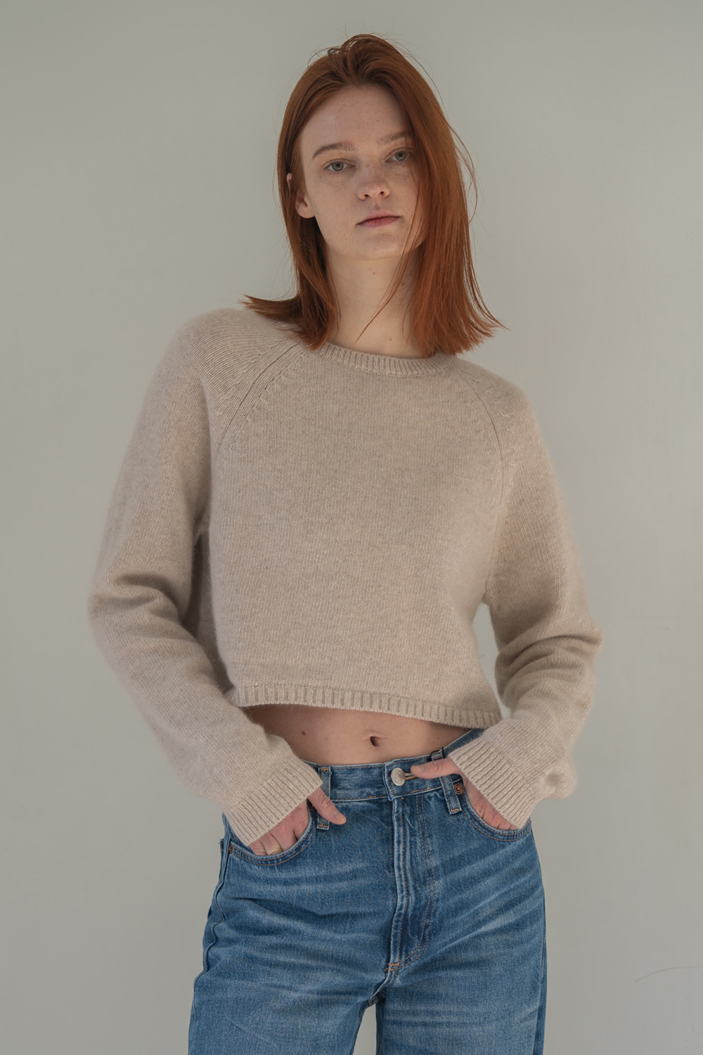 Merino Wool Racoon Cropped Sweater_Oatmeal