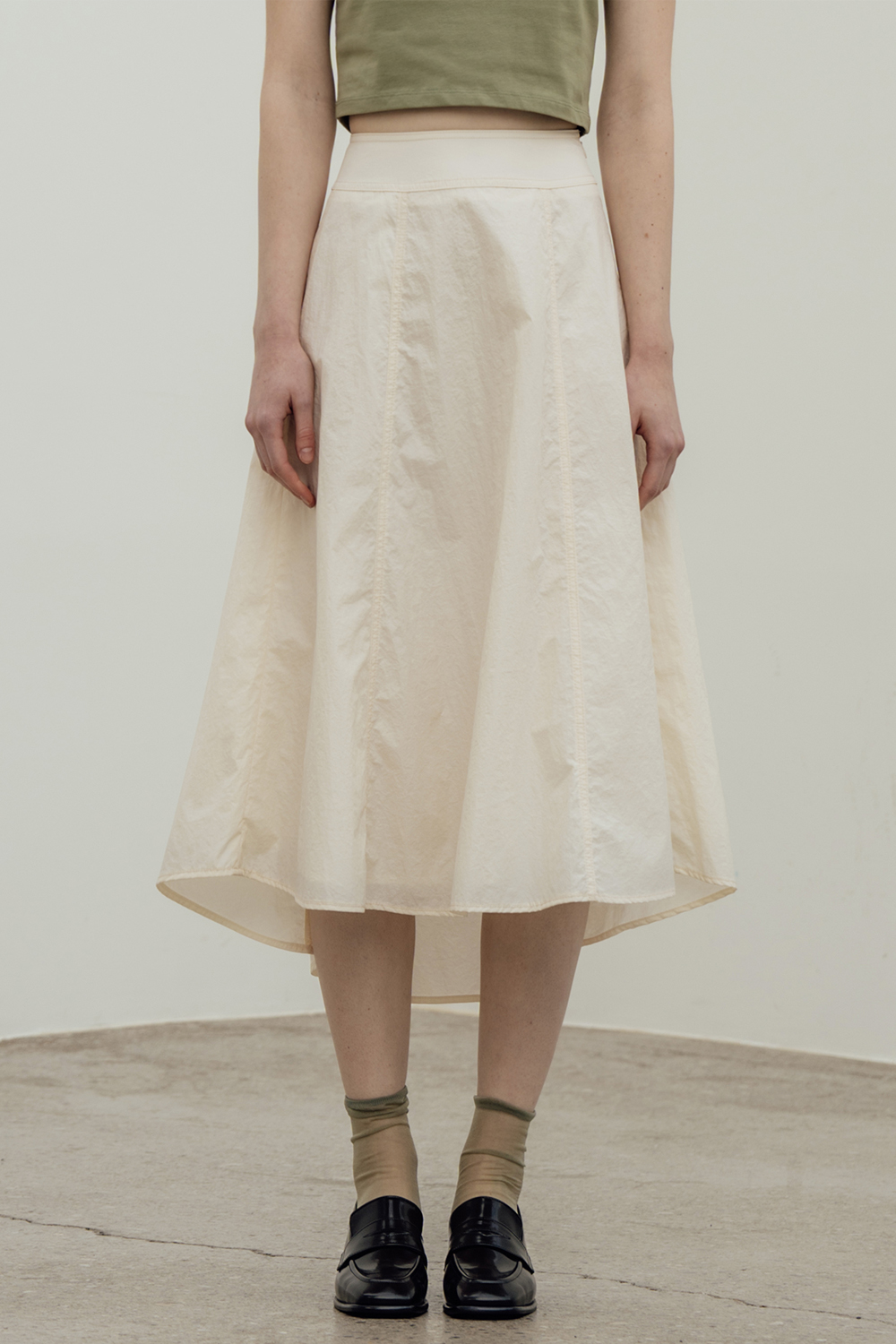 [리파인드902] Long Flare Stitch Skirt_Ivory