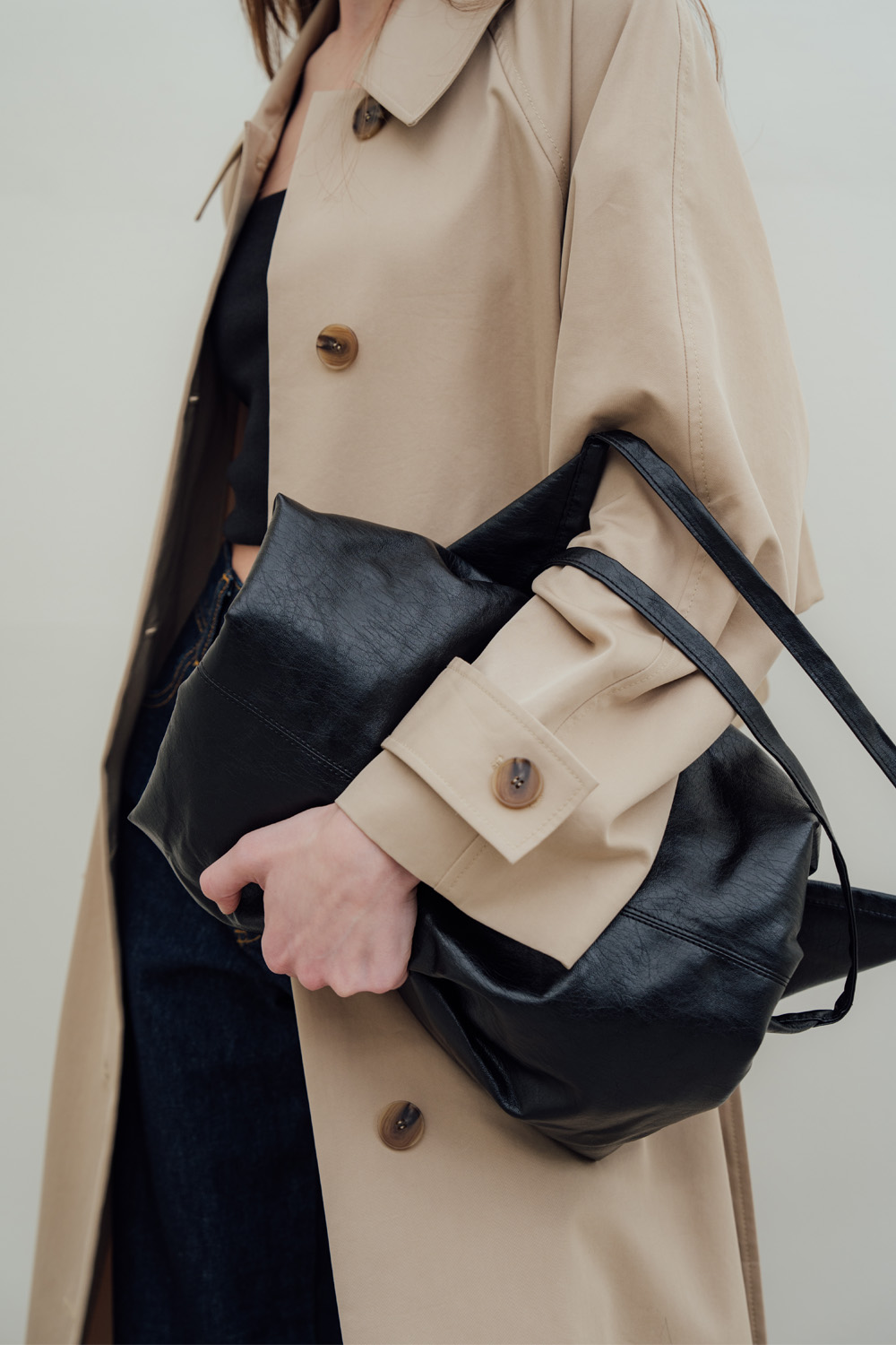 [리파인드902] Chloe Shoulder Bag_Black Plain Eco Leather