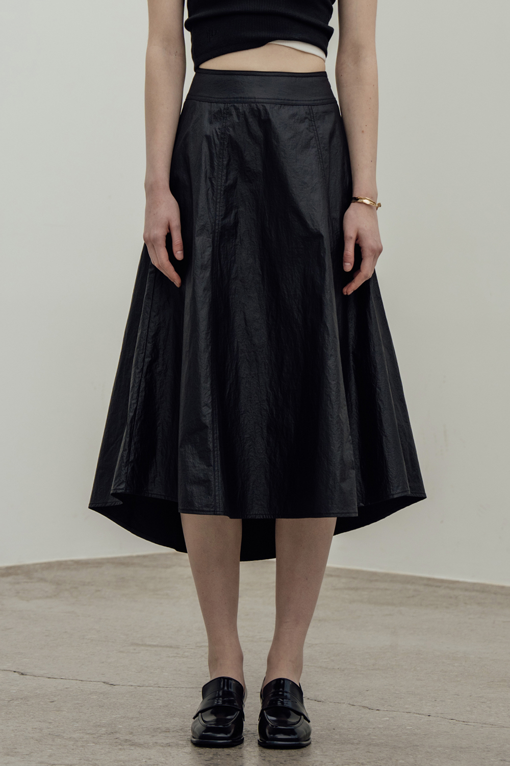 [리파인드902] Long Flare Stitch Skirt_Black