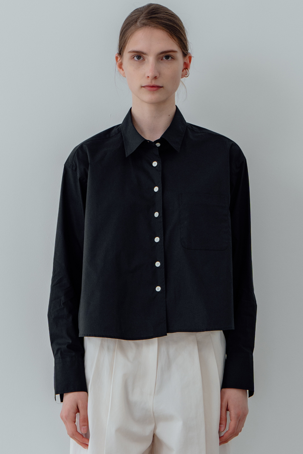 [리파인드902] Supima Cotton Pocket Cropped Shirts_Black